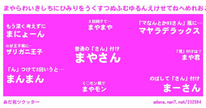 まやらわいきしちにひみりをうくすつぬふむゆるんえけせてねへめれおこそとのほもよろさんがあだ名になると